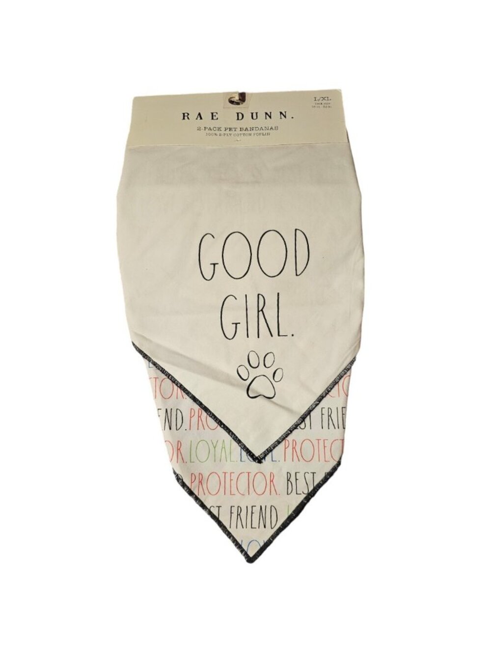 Rae Dunn 2 Pack Pet Bandannas Good Girl Size L/XL 100% Cotton NWT